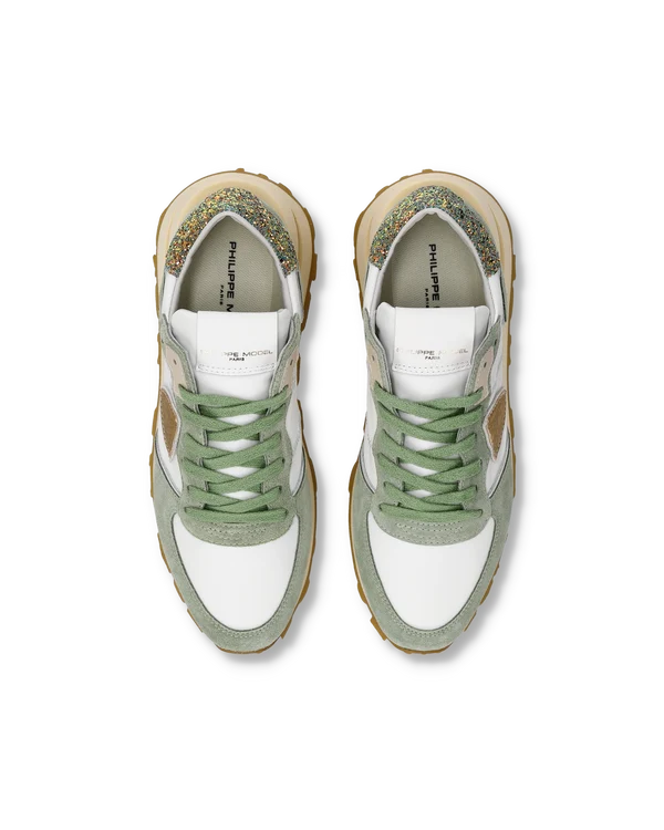 Sneakers Donna Philippe Model Tropez Haute in Camoscio Verde Salvia Spoiler Glitter art. TKLD WG01, foto 4 di 6