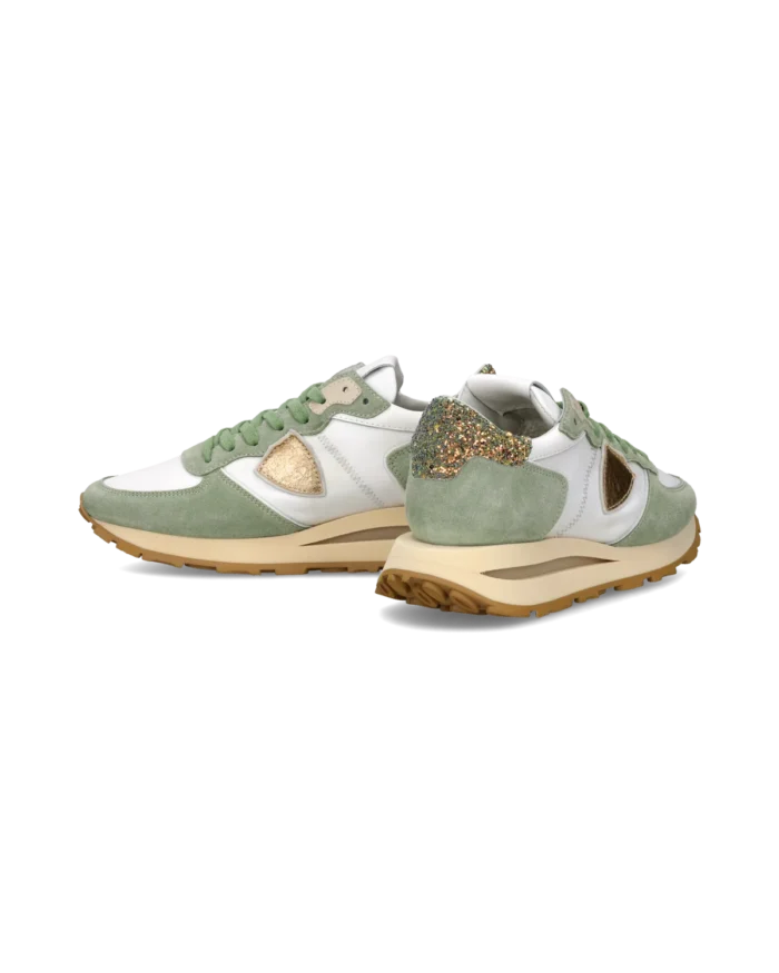 Sneakers Donna Philippe Model Tropez Haute in Camoscio Verde Salvia Spoiler Glitter art. TKLD WG01, foto 5 di 6