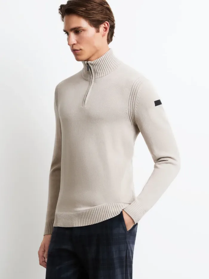 Maglione Mezza Zip Beige Chiaro Uomo RRD Cotton Plain Half Zip Knit Art. W26141 col. 85, foto 1 di 5