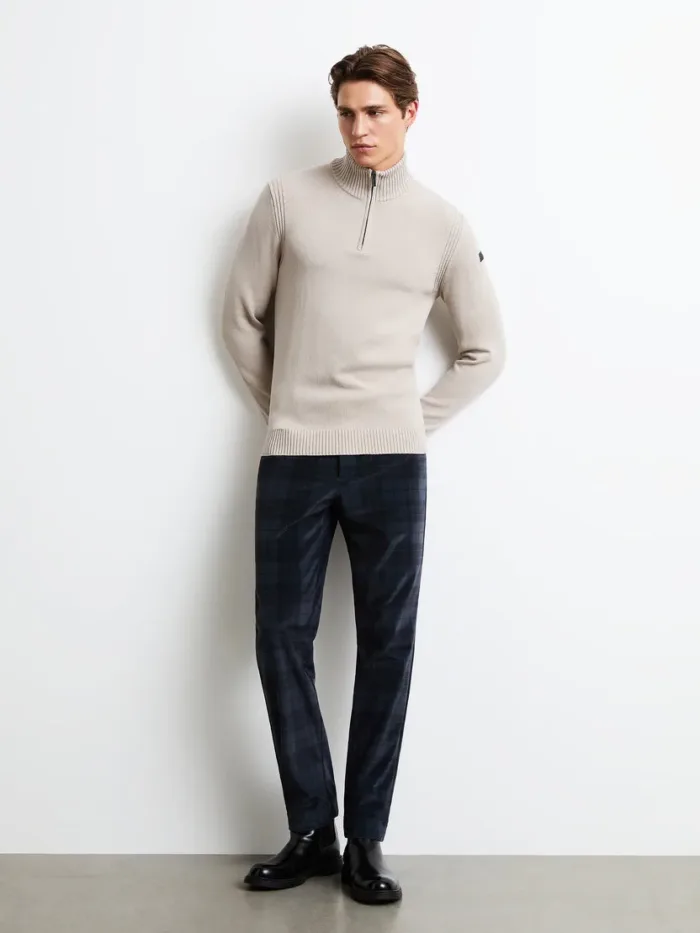 Maglione Mezza Zip Beige Chiaro Uomo RRD Cotton Plain Half Zip Knit Art. W26141 col. 85, foto 2 di 5