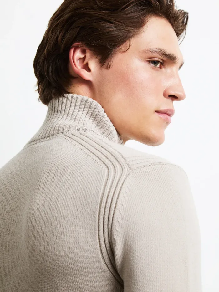 Maglione Mezza Zip Beige Chiaro Uomo RRD Cotton Plain Half Zip Knit Art. W26141 col. 85, foto 3 di 5