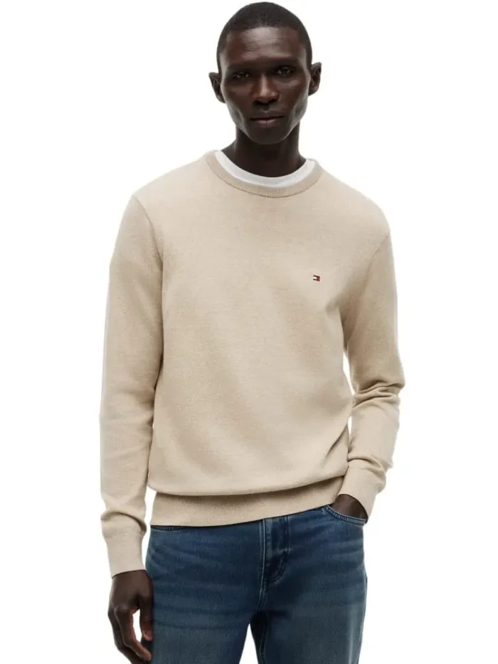 Maglioncino Girocollo in Cotone Uomo Tommy Hilfiger Beige Chiaro art. MW0MW39999 ADK, foto 3 di 3