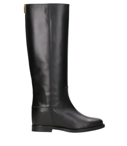 Stivali Via Roma 15 con Zeppa Interna H 5 cm in Pelle Luxury Nera V Dorata Dietro art. 4446 Luxury Nero