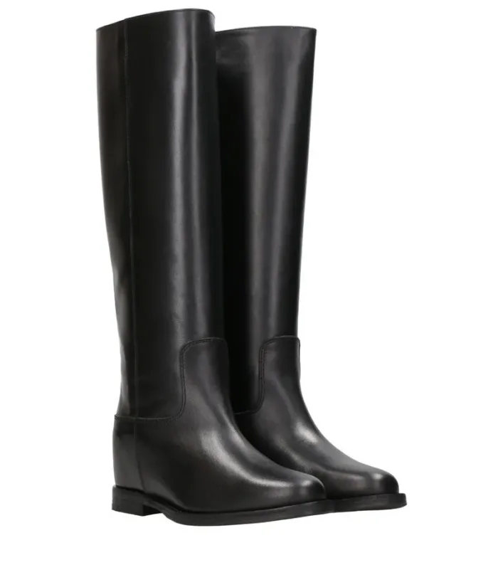 Stivali Via Roma 15 con Zeppa Interna H 5 cm in Pelle Luxury Nera V Dorata Dietro art. 4446 Luxury Nero, foto 2 di 5