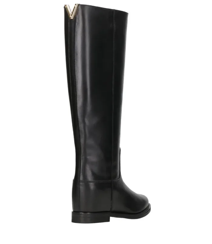 Stivali Via Roma 15 con Zeppa Interna H 5 cm in Pelle Luxury Nera V Dorata Dietro art. 4446 Luxury Nero, foto 3 di 5