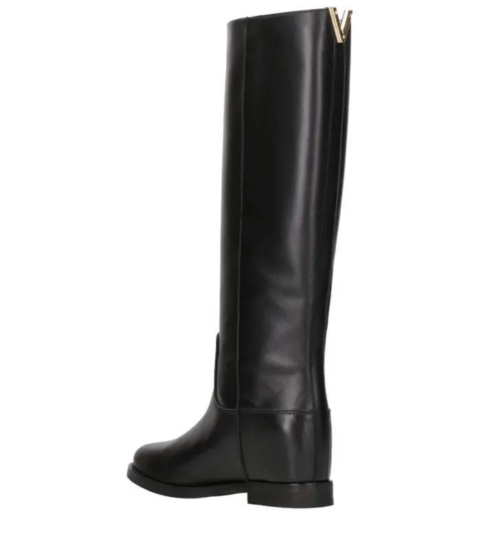 Stivali Via Roma 15 con Zeppa Interna H 5 cm in Pelle Luxury Nera V Dorata Dietro art. 4446 Luxury Nero, foto 4 di 5
