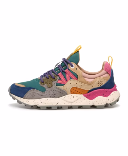 Sneakers Flower Mountain Donna in Camoscio Multicolor e Nylon Verde art. Yamano 3 Woman 1F14 Petrol Stone Beige