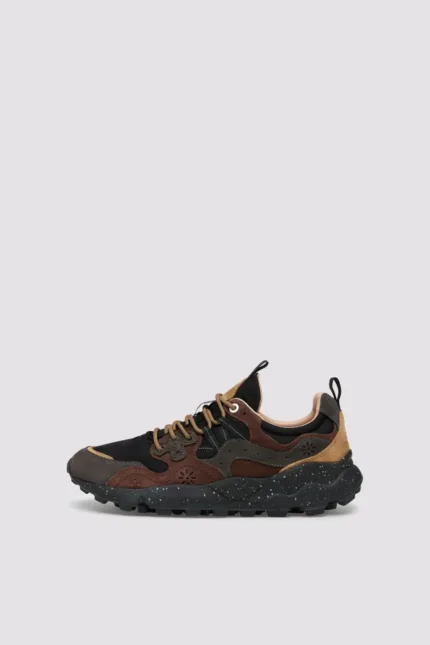 Sneakers Flower Mountain Uomo in Camoscio Marrone e Nylon Nero art. Yamano 3 Man 2C32 Grey Brown Black