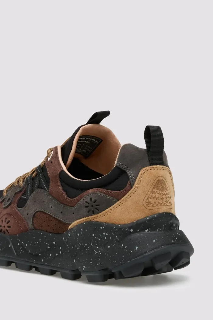 Sneakers Flower Mountain Uomo in Camoscio Marrone e Nylon Nero art. Yamano 3 Man 2C32 Grey Brown Black, foto 4 di 5
