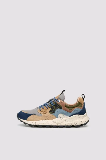 Sneakers Flower Mountain Uomo in Camoscio Beige e Blu, Nylon Verde art. Yamano 3 Man 2C32 Navy Brown Grey