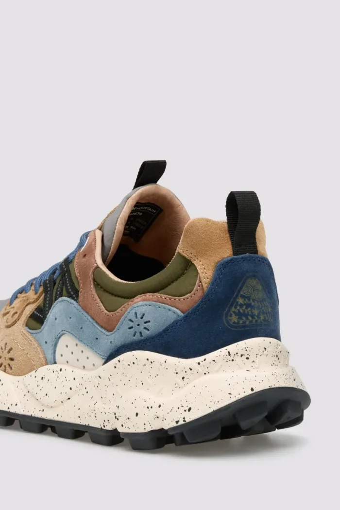 Sneakers Flower Mountain Uomo in Camoscio Beige e Blu, Nylon Verde art. Yamano 3 Man 2C32 Navy Brown Grey, foto 4 di 5