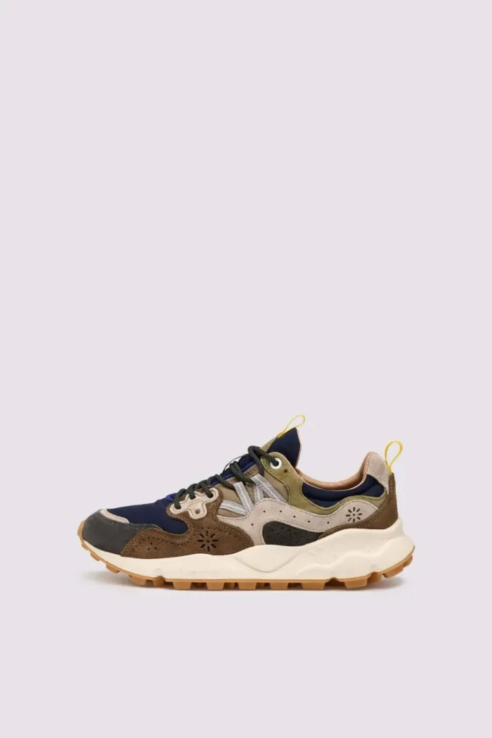 Sneakers Flower Mountain Uomo in Camoscio Marrone e Nylon Blu art. Yamano 3 Man 3B06 Dark Grey Brown, foto 1 di 5