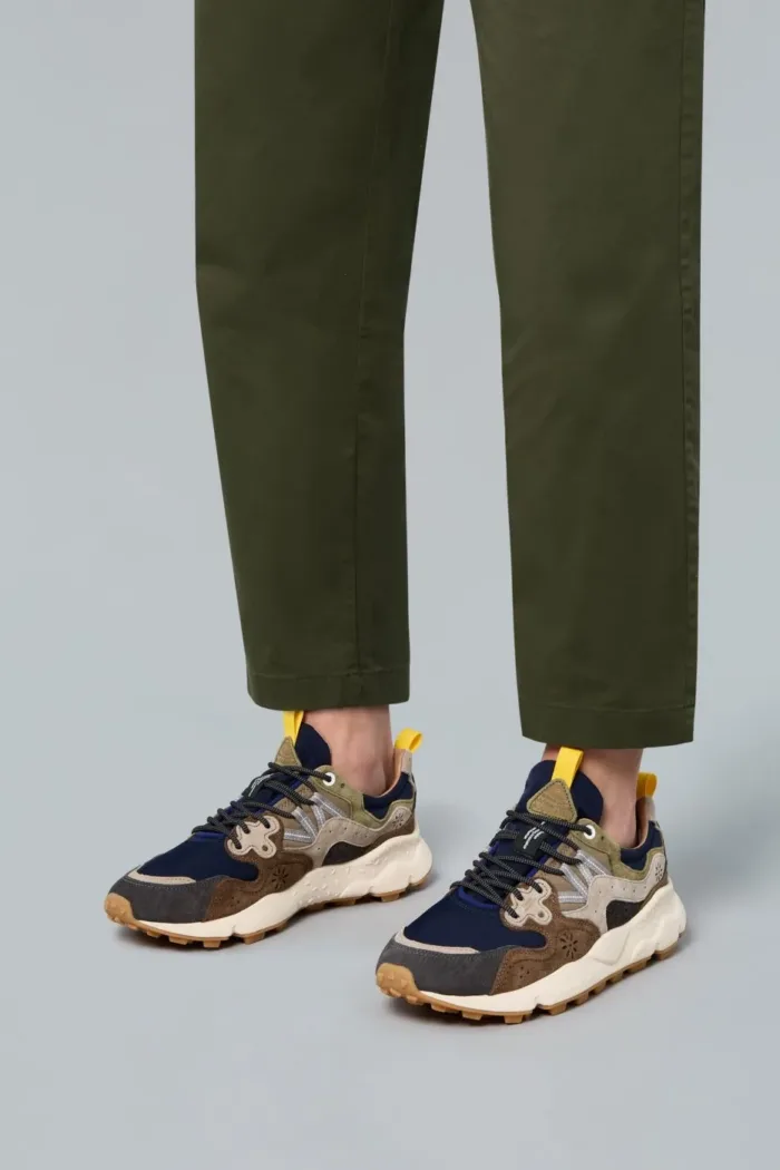 Sneakers Flower Mountain Uomo in Camoscio Marrone e Nylon Blu art. Yamano 3 Man 3B06 Dark Grey Brown, foto 2 di 5
