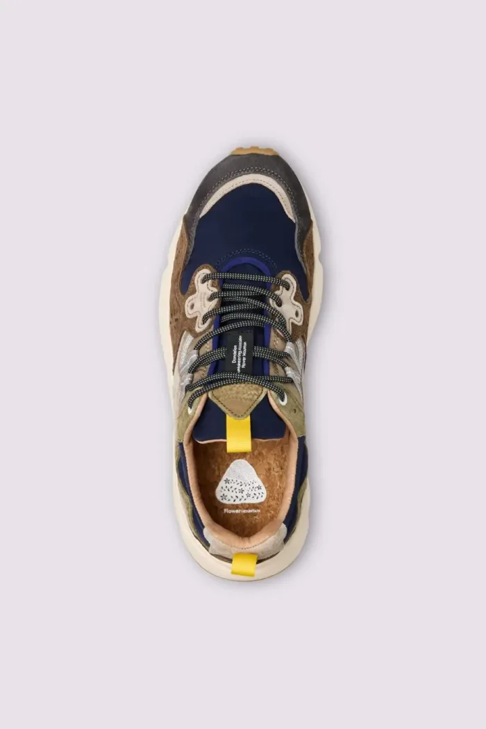 Sneakers Flower Mountain Uomo in Camoscio Marrone e Nylon Blu art. Yamano 3 Man 3B06 Dark Grey Brown, foto 3 di 5