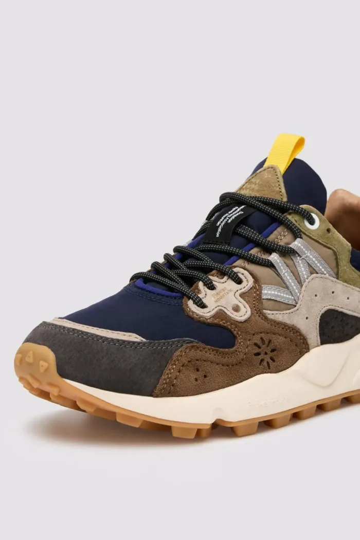 Sneakers Flower Mountain Uomo in Camoscio Marrone e Nylon Blu art. Yamano 3 Man 3B06 Dark Grey Brown, foto 4 di 5