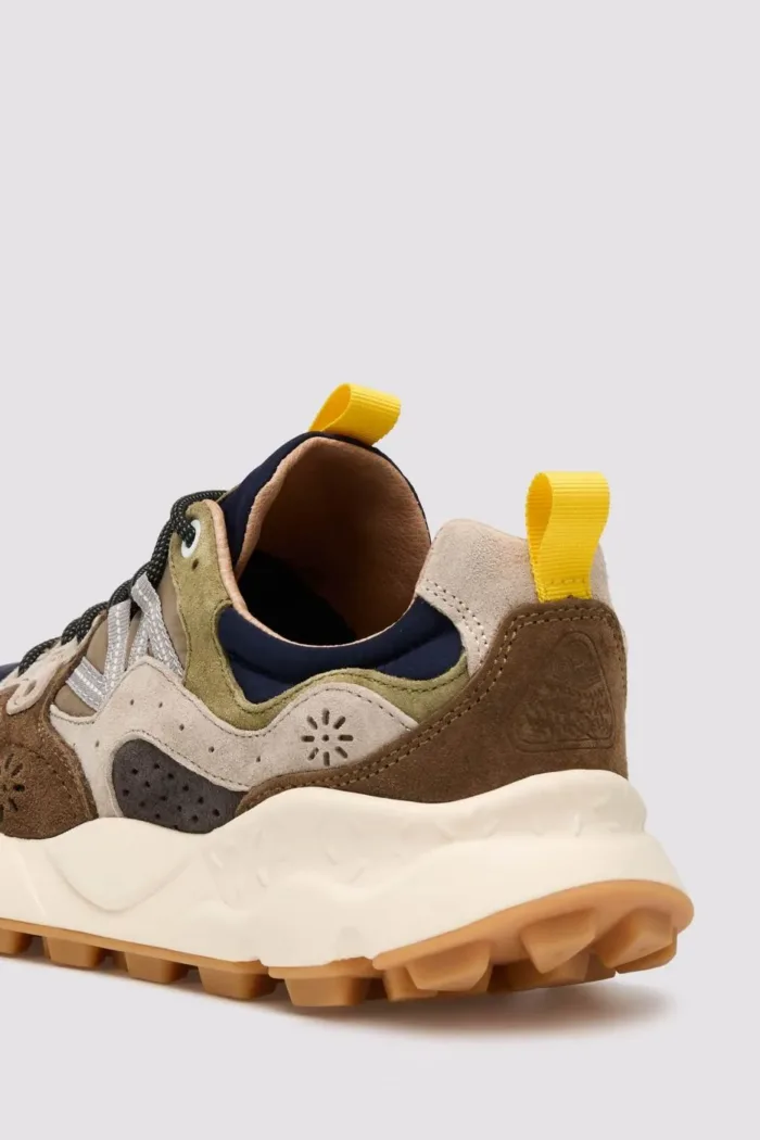 Sneakers Flower Mountain Uomo in Camoscio Marrone e Nylon Blu art. Yamano 3 Man 3B06 Dark Grey Brown, foto 5 di 5