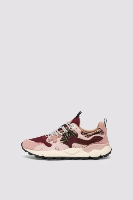 Sneakers Flower Mountain Donna in Camoscio Rosa e Nylon Bordeaux art. Yamano 3 Woman 1I88 Purple Pink