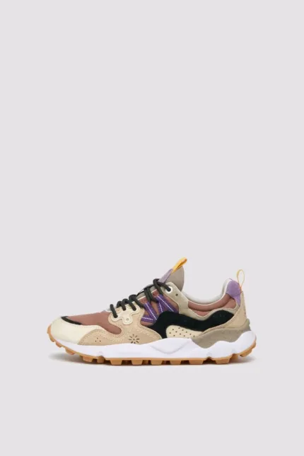 Sneakers Flower Mountain Donna in Camoscio Beige e Nylon Malva Dettagli Viola art. Yamano 3 Uni 1E98 Cream Brown Copper