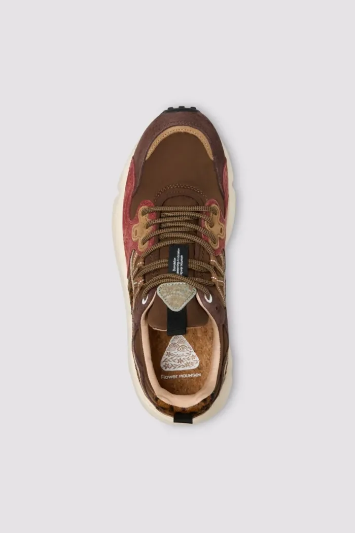 Sneakers Flower Mountain Donna in Camoscio e Nylon Marrone Dettagli Animalier art. Yamano 3 Uni 1D34 Brown Bordeaux, foto 3 di 5