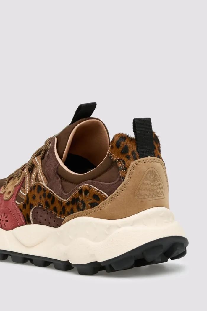 Sneakers Flower Mountain Donna in Camoscio e Nylon Marrone Dettagli Animalier art. Yamano 3 Uni 1D34 Brown Bordeaux, foto 5 di 5