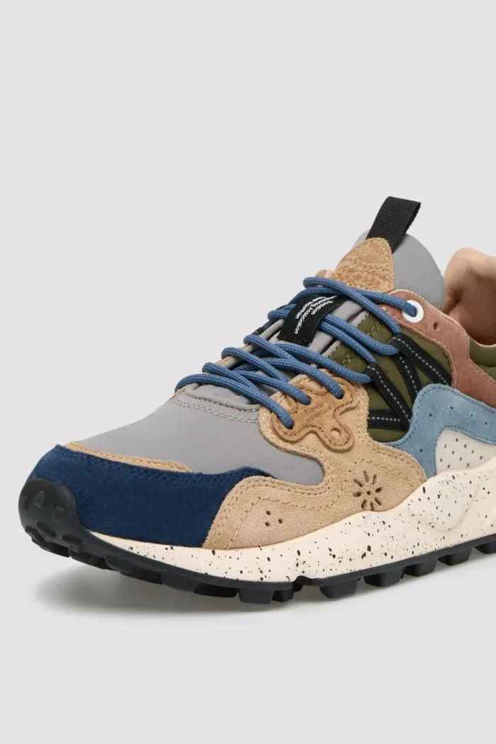 Sneakers Flower Mountain Uomo in Camoscio Beige e Blu, Nylon Verde art. Yamano 3 Man 2C32 Navy Brown Grey, foto 3 di 5
