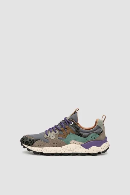 Sneakers Flower Mountain Donna in Camoscio e Nylon Grigio e Dettagli Animalier art. Yamano 3 Uni 1B74 Dark Grey