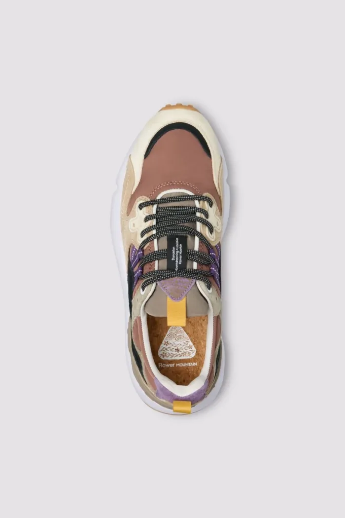 Sneakers Flower Mountain Donna in Camoscio Beige e Nylon Malva Dettagli Viola art. Yamano 3 Uni 1E98 Cream Brown Copper, foto 3 di 5