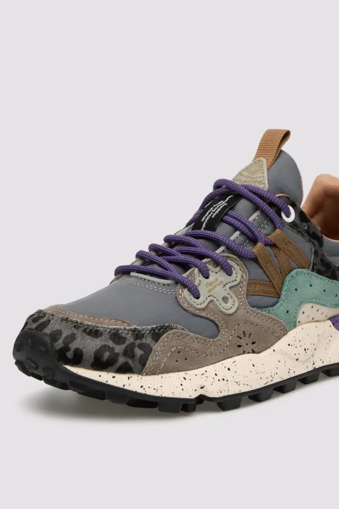 Sneakers Flower Mountain Donna in Camoscio e Nylon Grigio e Dettagli Animalier art. Yamano 3 Uni 1B74 Dark Grey, foto 3 di 5