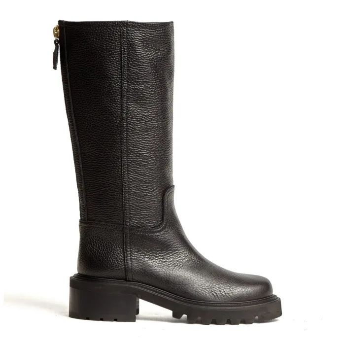 Stivaletto Biker Via Roma 15 in Pelle Nera Martellata con V Dorata Tacco H 5 cm art. 4472 Negus Nero, foto 1 di 3