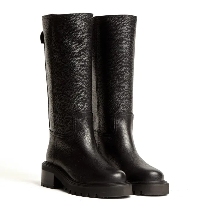 Stivaletto Biker Via Roma 15 in Pelle Nera Martellata con V Dorata Tacco H 5 cm art. 4472 Negus Nero, foto 2 di 3