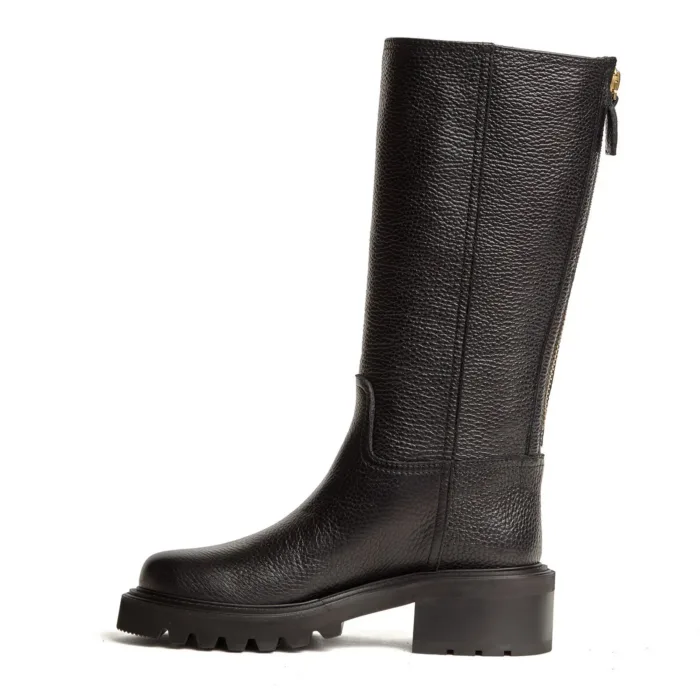 Stivaletto Biker Via Roma 15 in Pelle Nera Martellata con V Dorata Tacco H 5 cm art. 4472 Negus Nero, foto 3 di 3