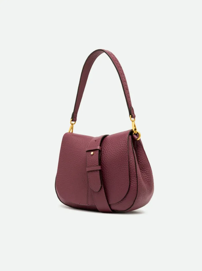 Borsa a Spalla Media con Tracolla Gianni Chiarini In Pelle Bordeaux art. Helena Round Antique Ruby, foto 3 di 4
