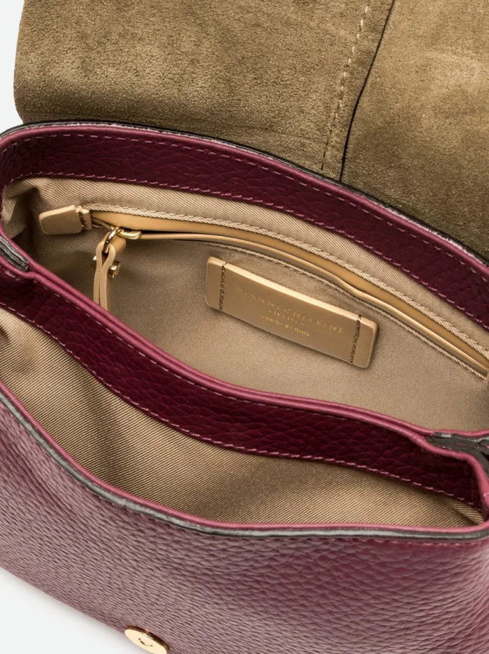 Borsa a Spalla Media con Tracolla Gianni Chiarini In Pelle Bordeaux art. Helena Round Antique Ruby, foto 4 di 4