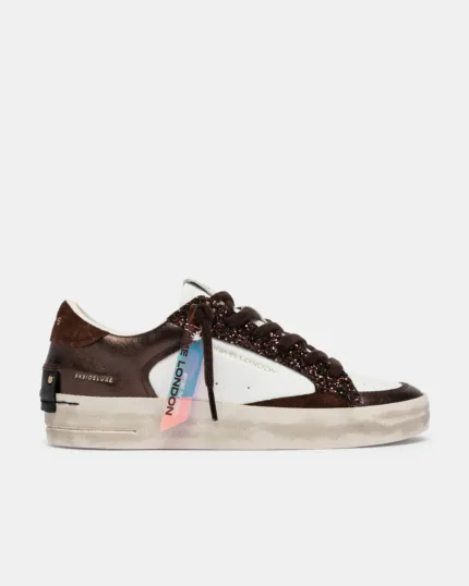 Sneaker Donna Crime London SK8 Deluxe in Pelle Bianca, Bronzo e Glitter Moroart. 23103AA9.60