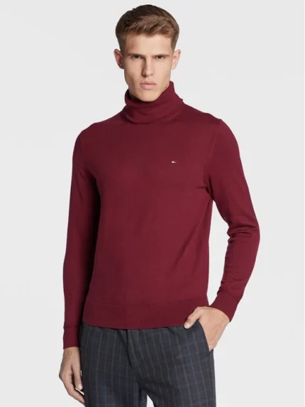 Maglione Dolcevita Uomo In Cotone e Cashmere Tommy Hilfiger Bordeaux art. MW0MW28048 VLP