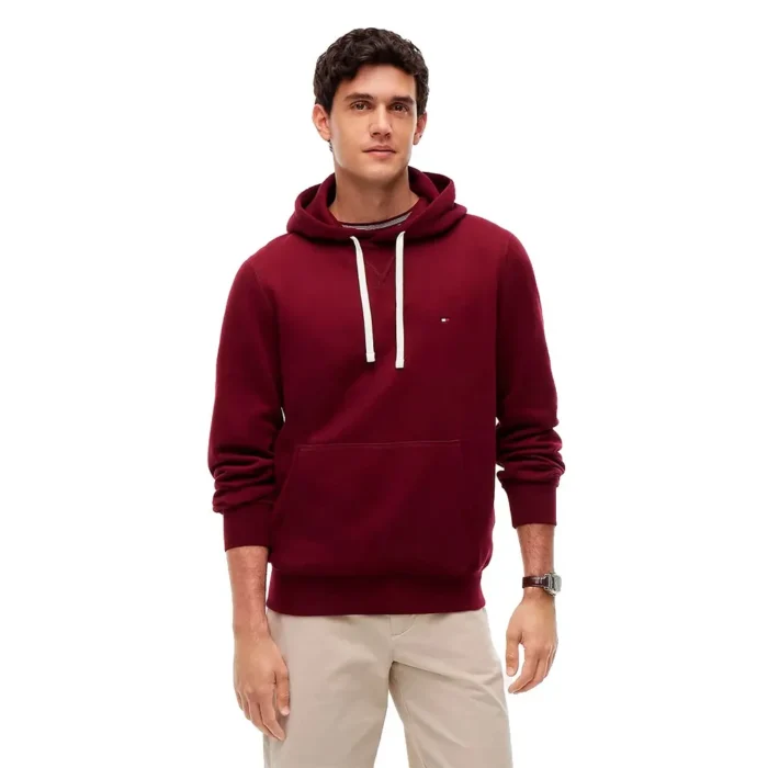 Felpa in Tessuto Bordeaux con Cappuccio e Lacci Uomo Tommy Hilfiger con Logo art. MW0MW39997 VLP, foto 2 di 3