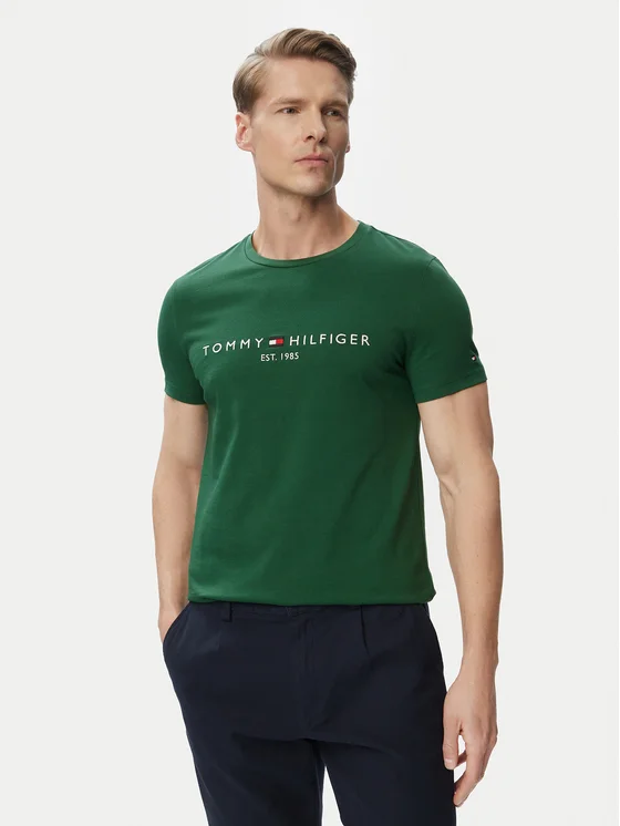 T-shirt Slim fit in jersey Tommy Hilfiger Verde con logo art. MW0MW11797 L2N, foto 1 di 2