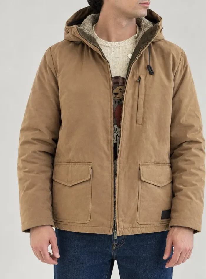 Giubbino con Cappuccio Uomo Mc2 Saint Barth In Cotone Cerato Beige e Pellicciotto Interno art. Edgar Wax 12 Kaki, foto 2 di 3
