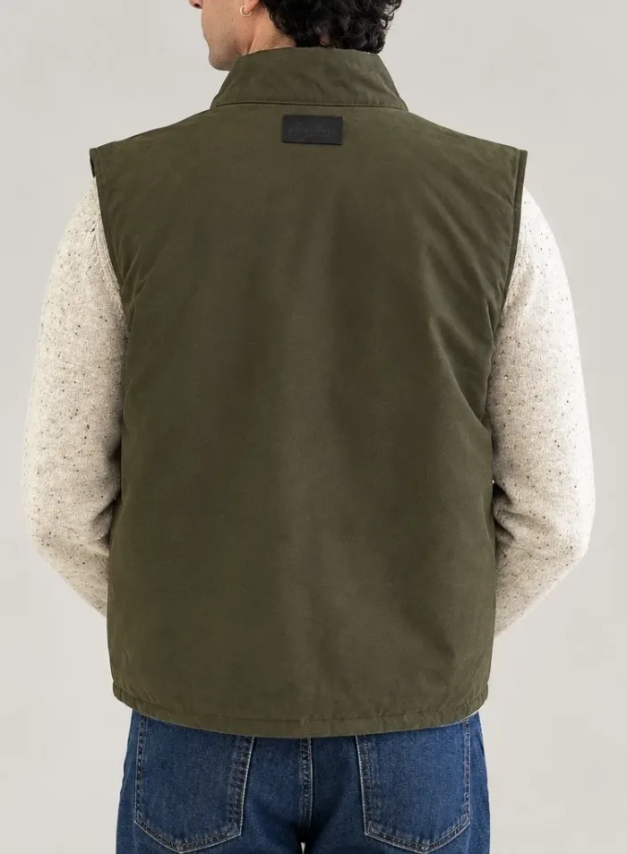 Gilet Double Face Uomo Mc2 Saint Barth In Cotone Cerato Verde e Pellicciotto Marrone art. Edgar Vest Wax 52L Kombu Green, foto 3 di 3