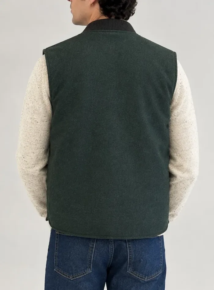 Gilet Double Face Uomo Mc2 Saint Barth In Cotone Cerato Marrone e Lana Verde art. Spencer Pocket Wool 52 Military, foto 3 di 3