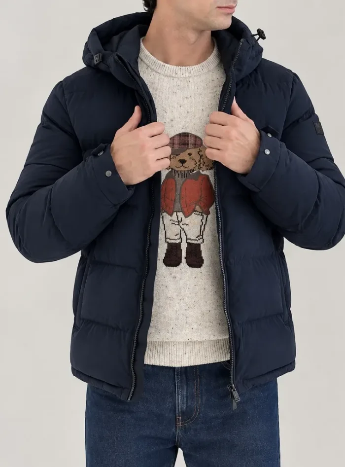 Piumino con Cappuccio Uomo Mc2 Saint Barth In Velluto Costa Stretta Blu art. Maier Corduroy 61 Blue Navy, foto 2 di 2