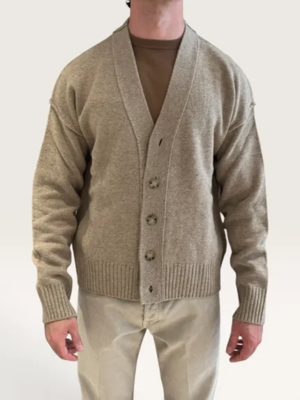 Maglia Cardigan Paolo Pecora Over Fit in Lana Merino a Costa Inglese Beige cod. 26I C1M0 A065 F004 2964