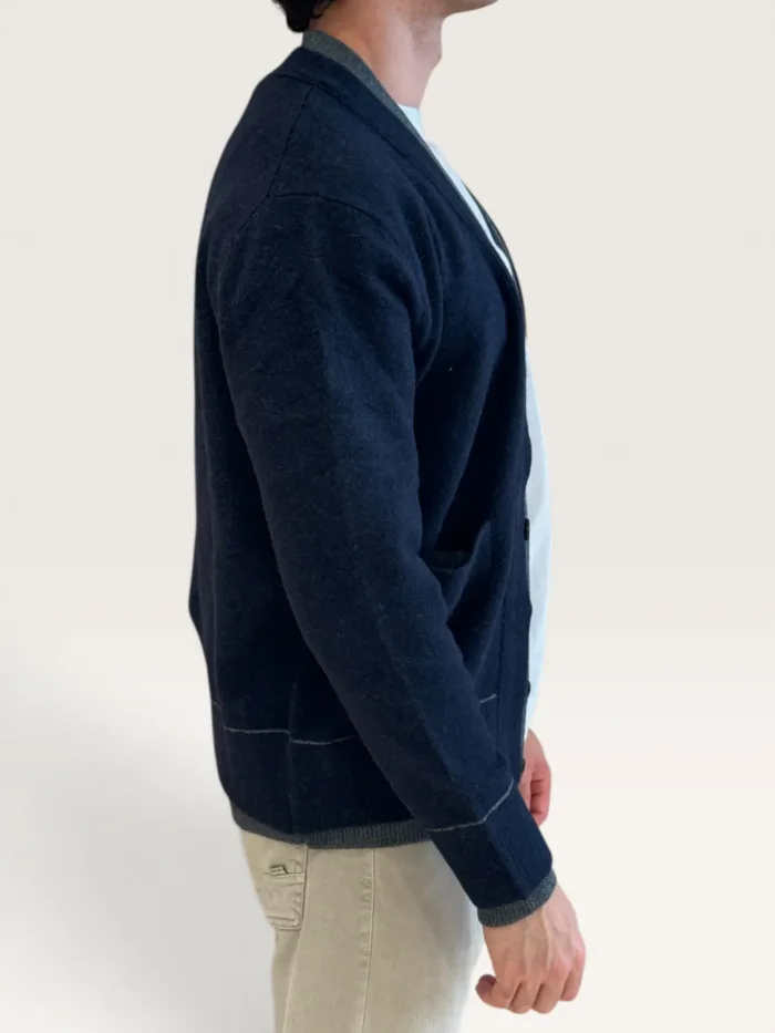 Maglia Cardigan Paolo Pecora Loose Fit Bicolore in Misto Lana e Alpaca Blu e Grigio cod. 26I C1M0 A058 F007 U681, foto 2 di 3