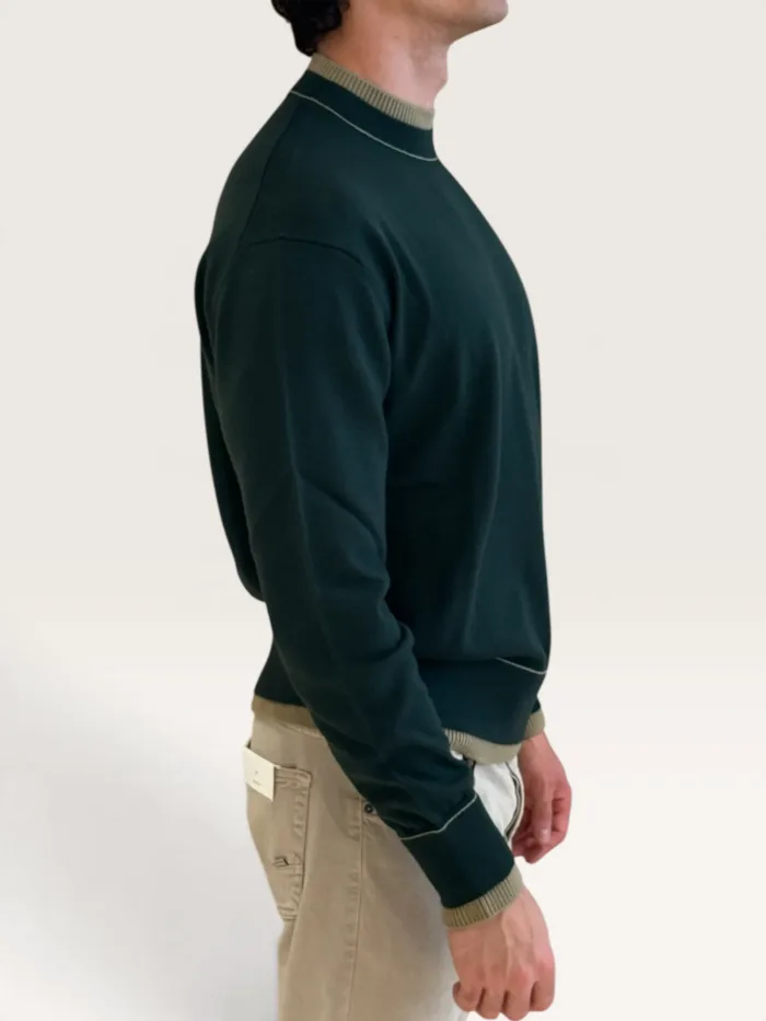 Maglia Paolo Pecora Girocollo Loose Fit in Lana Merino Extrafine Verde e Beige cod. 26I C1M0 A007 F009 U511, foto 2 di 3
