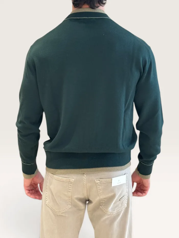 Maglia Paolo Pecora Girocollo Loose Fit in Lana Merino Extrafine Verde e Beige cod. 26I C1M0 A007 F009 U511, foto 3 di 3
