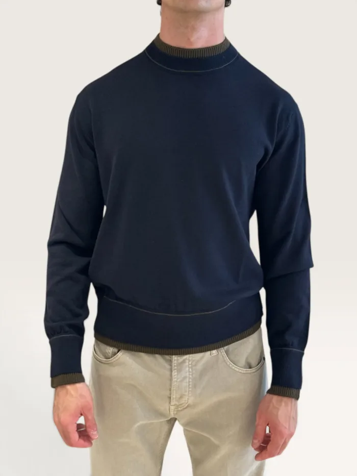 Maglia Paolo Pecora Girocollo Loose Fit in Lana Merino Extrafine Blu e Ebano cod. 26I C1M0 A007 F009 U621, foto 1 di 3