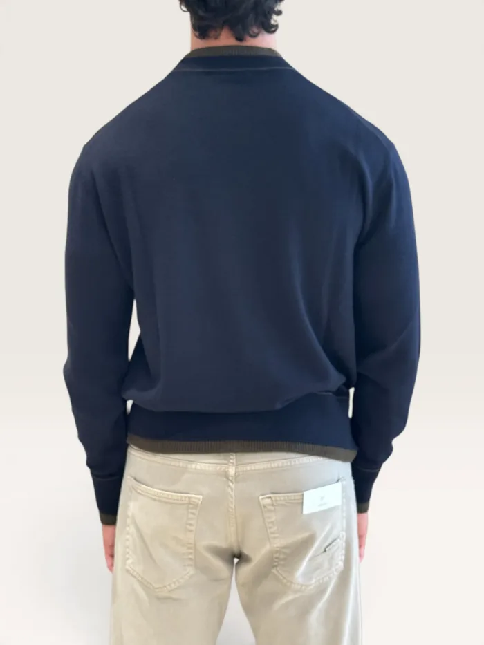 Maglia Paolo Pecora Girocollo Loose Fit in Lana Merino Extrafine Blu e Ebano cod. 26I C1M0 A007 F009 U621, foto 3 di 3