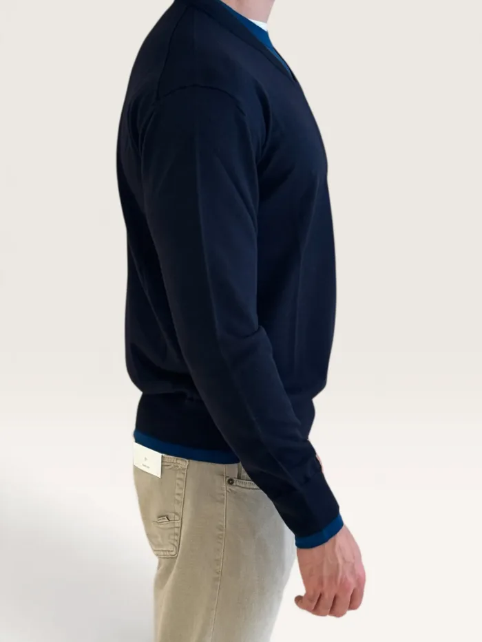 Maglia Paolo Pecora Girocollo Loose Fit in Lana Merino Extrafine Blu e Bianco cod. 26I C1M0 A019 F001 U661, foto 2 di 3
