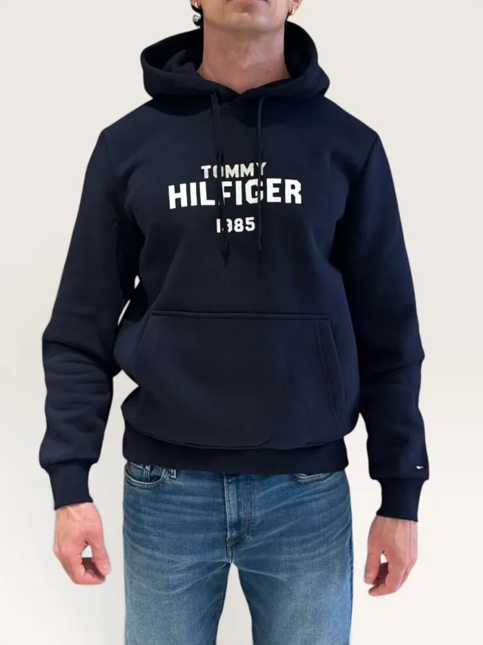 Felpa Uomo Tommy Hilfiger con cappuccio e logo ricamato Blu cod. MW0MW44937 DW5, foto 1 di 4