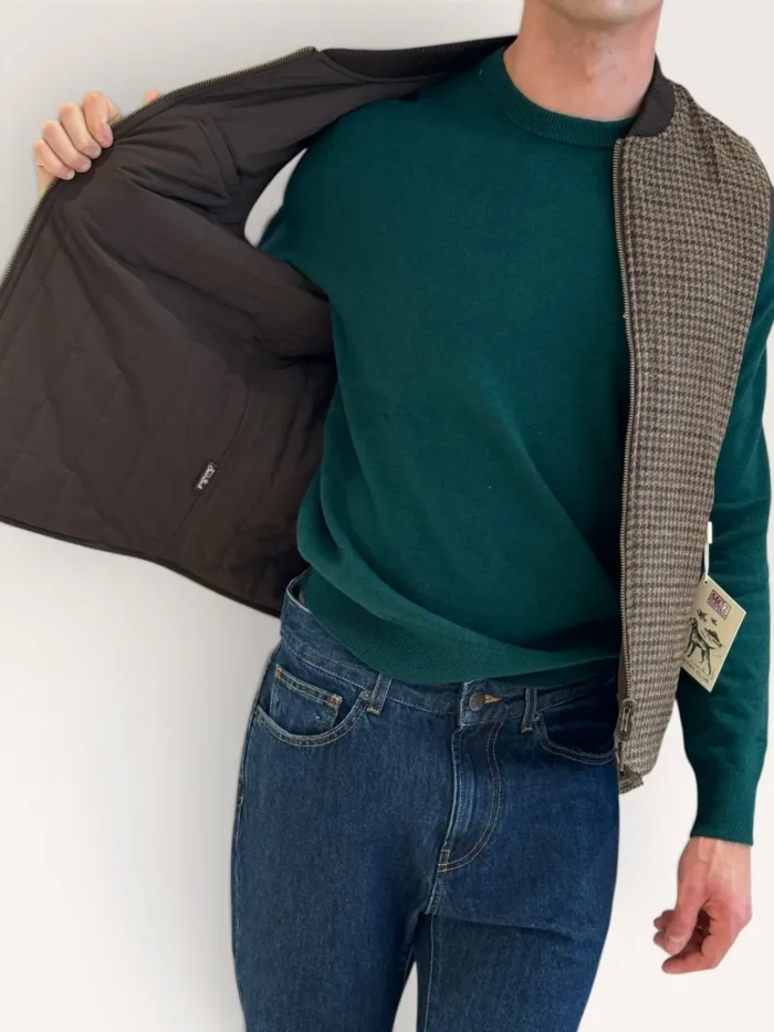 Gilet Double Face Uomo Mc2 Saint Barth In Cotone Cerato Marrone e Lana Pied de Poule Verde art. Spencer Wool Pied de Poule 5218, foto 2 di 3